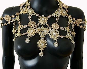 Crystal  necklace~Gold Necklace~Gold bridal necklace~Gold statement necklace~Shoulder necklace