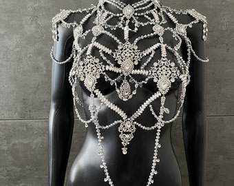 Cadena corporal con cristales y diamantes de imitación: ideal para novias o festivales (talla 36-38)