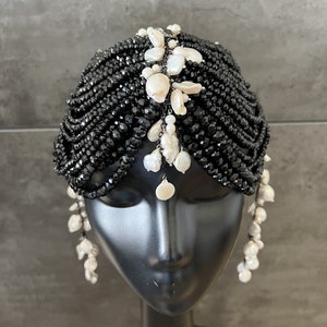 Gothic Kopfschmuck~Perlen Kopfschmuck~Kristall Kopfschmuck~Schwarzer Kopfschmuck~Bollywood Kopfschmuck~