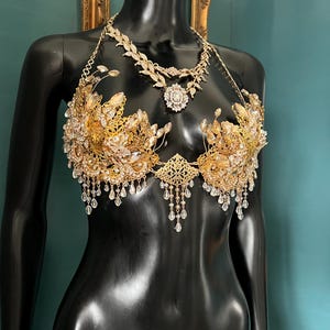 Goddess Bra~ Gold Bra Chain~Crystal top ~Gold body chain~ Body Chain~Jewelryrave outfit
