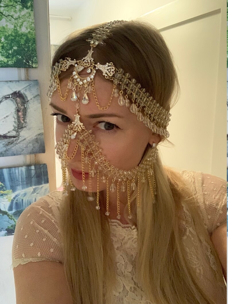 Gold Chain Maskburning Man Maskgold Face Veilrhinestone Etsy