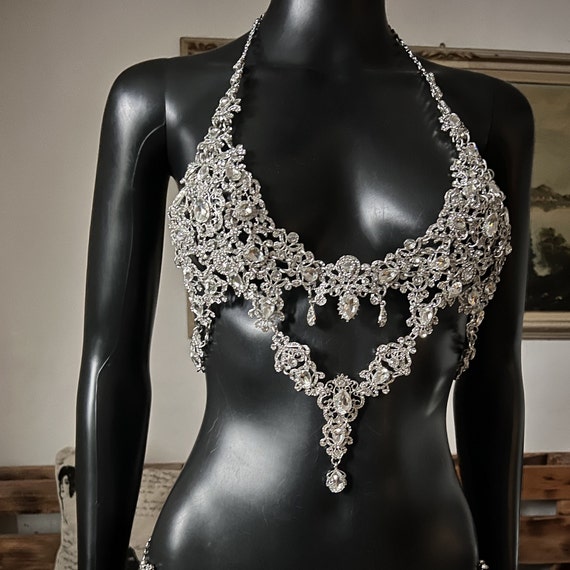 Crystal Rhinestone Bracrystal Bra Harnessbody Jewelrybody Necklacebody  Harness 