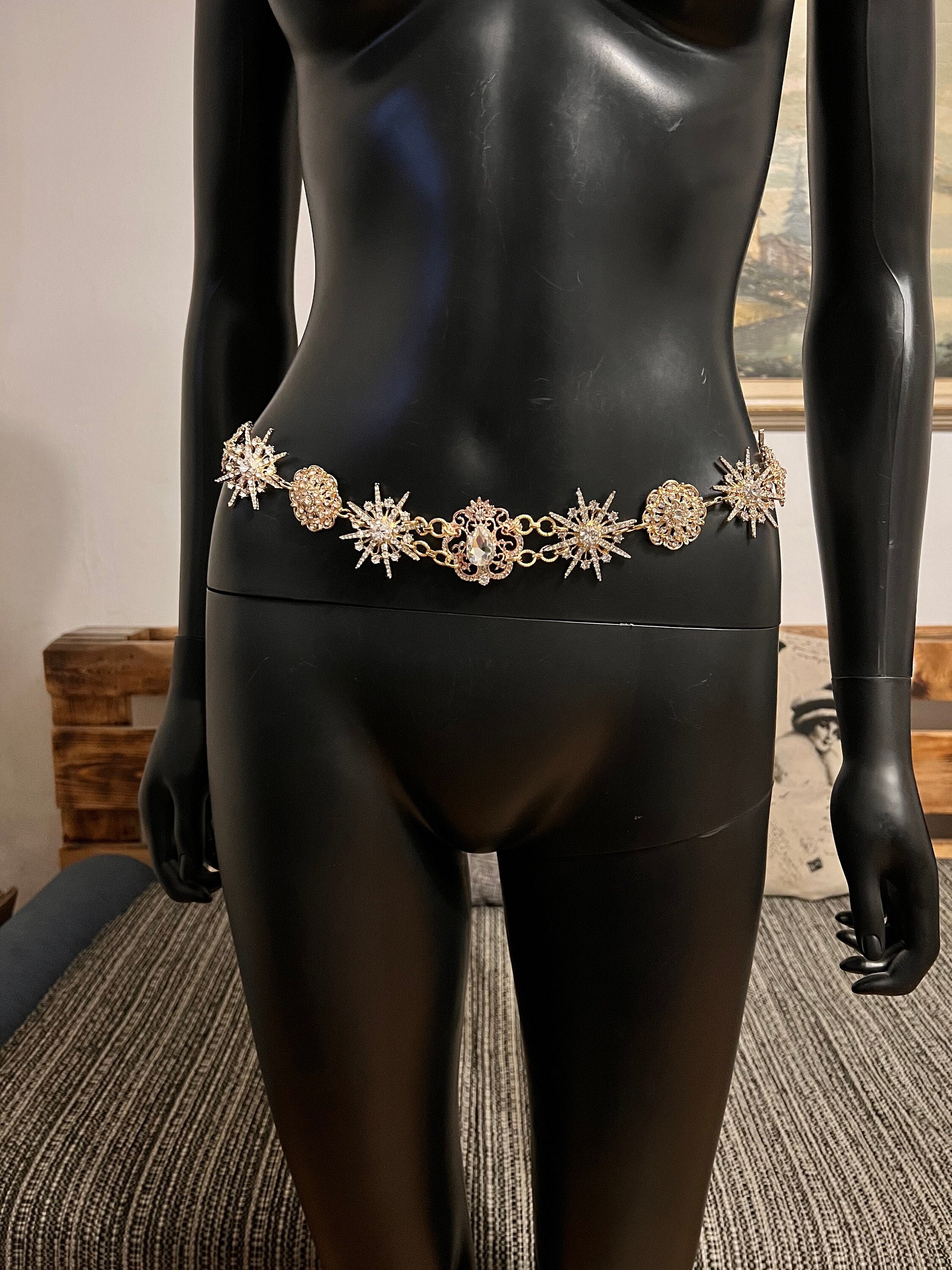 Lovful Rhinestone Chain Belts for Women,Double Row Crystal