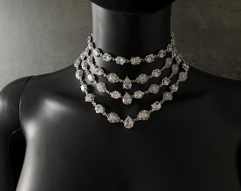 Bridal choker necklace~Choker necklace~Silver Necklace~Bridal crystal necklace~