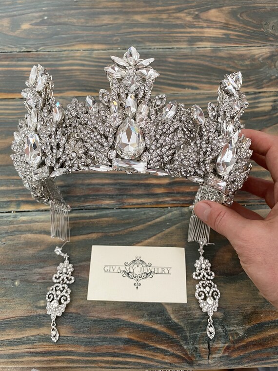 Silver Crystal Crown~crystal Bridal Crown~wedding Earring  display picture 1