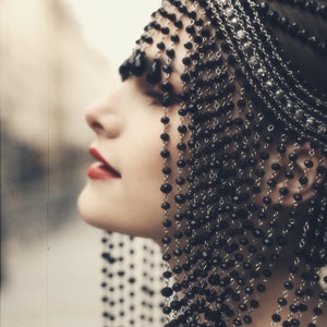 Hair Chain~Gothic headpiece~Bridal headpiece ~Crystal headpiece ~Black Head Dress~Rhinestone Head Dress