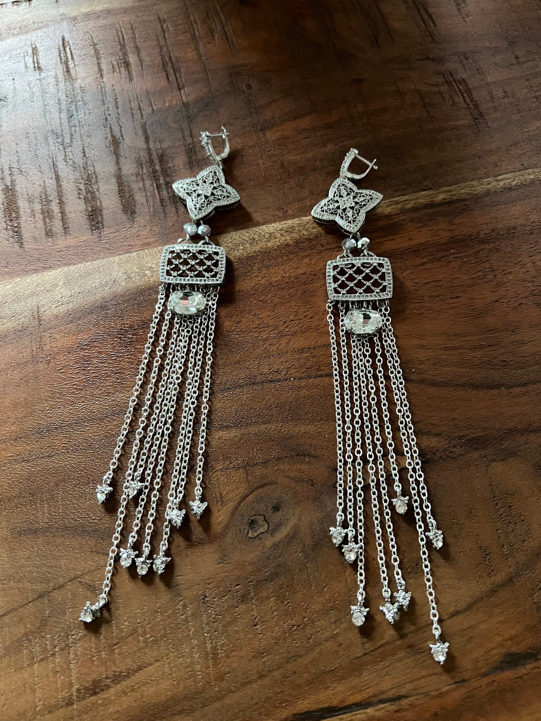 Atentuyi Silberne Strass Quasten Ohrringe - Kristall Kronleuchter Ohrhänger Für Frauen