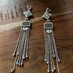 Silver tassel earrings~Sparkling Bridal Elegance~Bridal earrings~Weddings earrings