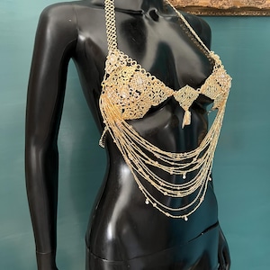 Gold crystal bra~ Crystal Bralette~Gold statement bra~ Rhinestone bra~Bra Sexy Crystal lingerie