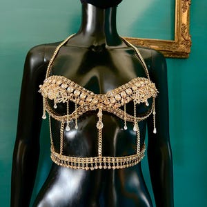 Vergoldete BH-Kette~Göttinen BH~Crystal Top ~Gold Körperkette~ Körperkette~Jewelryrave outfit