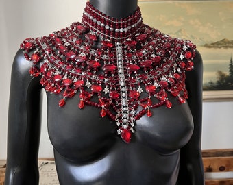 Statement Necklace~Red shoulder necklace~Shoulder Necklace~Red Necklace