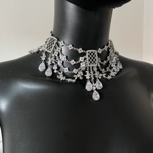 Crystal necklace~ Crystal earring~ Wedding set~Silver necklace~Wedding necklace~Rhinestone necklace