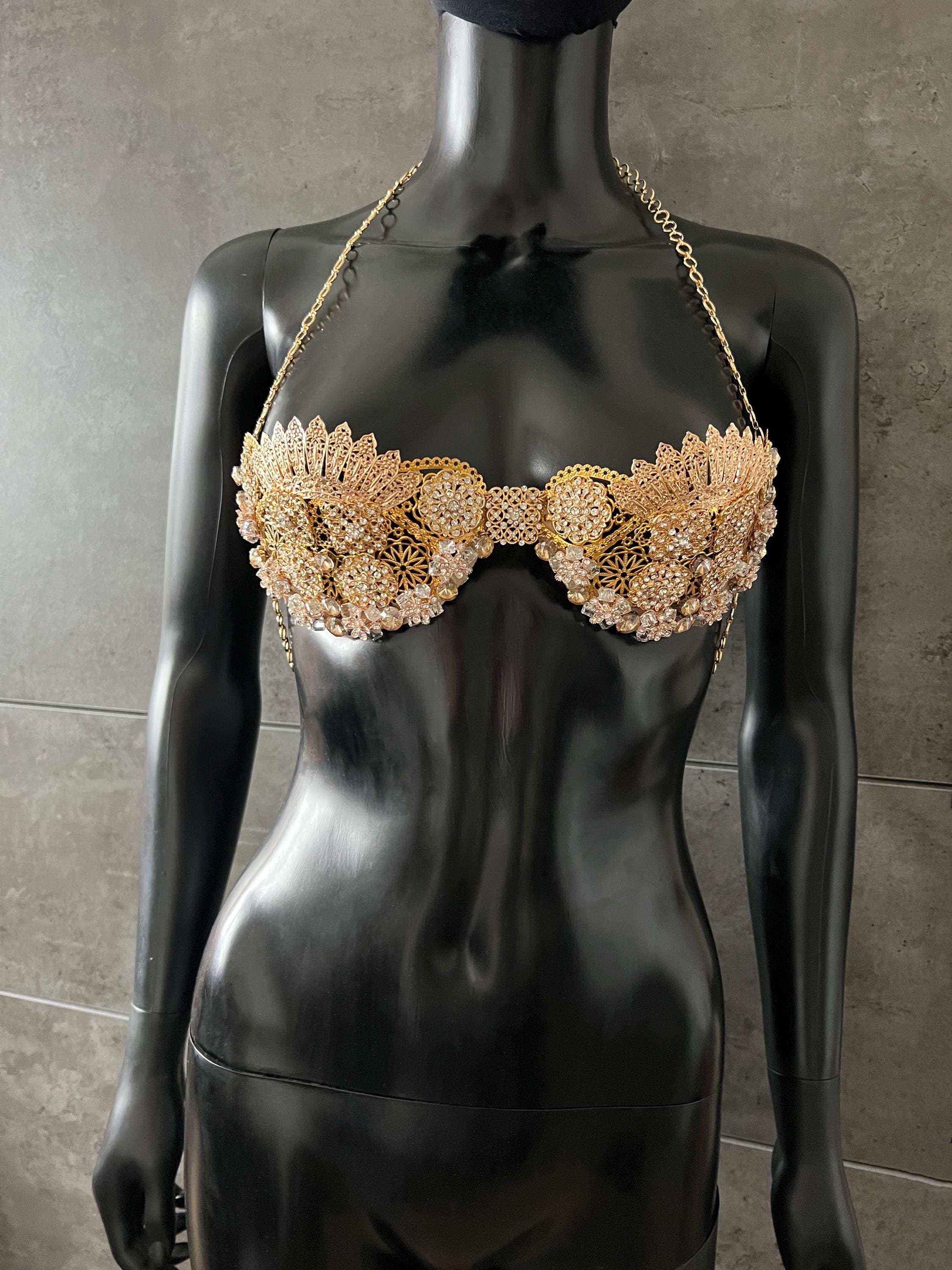Gold Crystal Bra~ Rhinestone Body Jewelry~festival Wear~bra Sexy ...