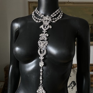 Crystal necklace~ Silver  backdrop necklace ~Bridal  necklace ~Silver crystal  necklace ~Bridal backdrop necklace