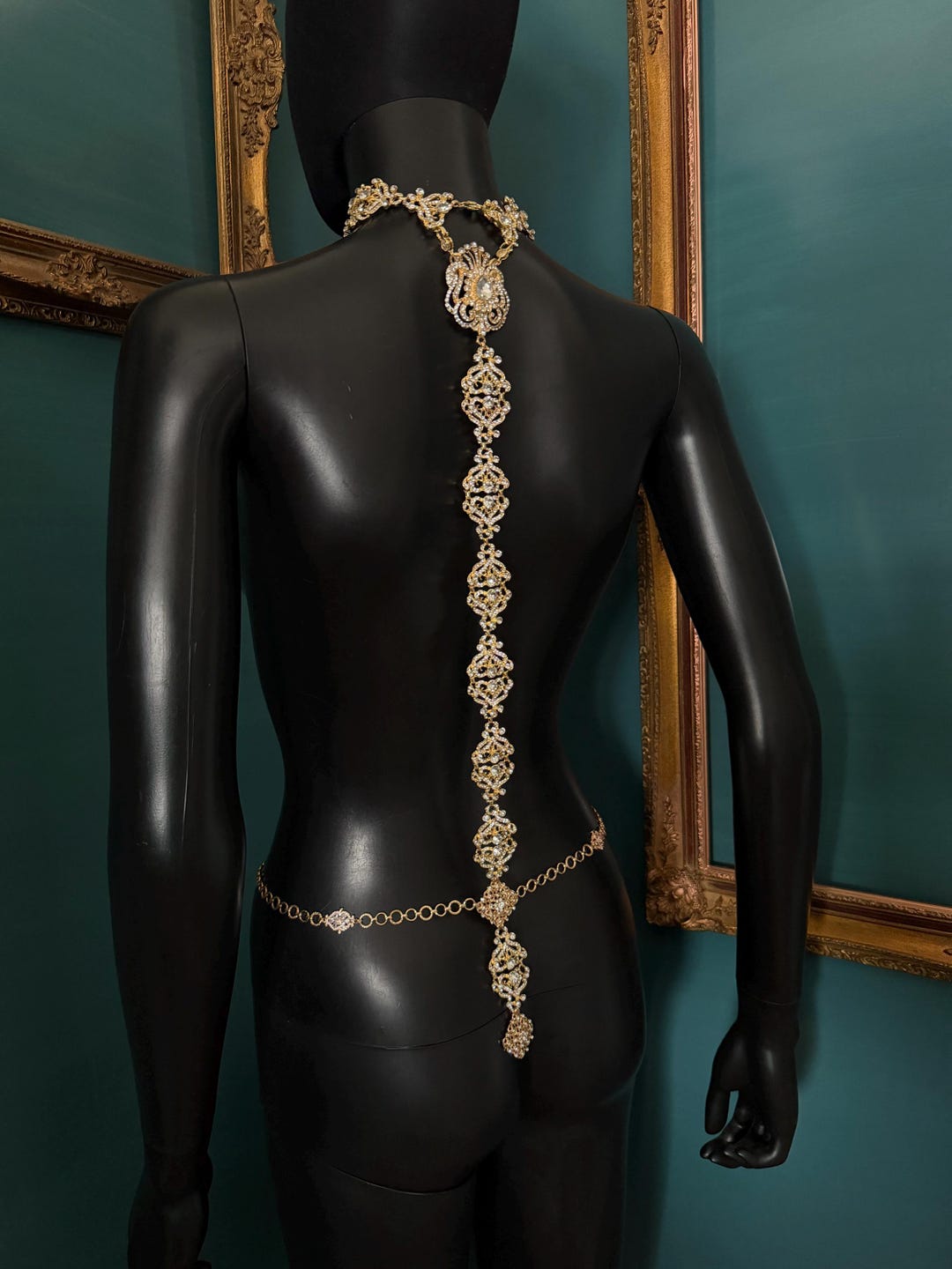 Backdrop Chain Gold Backdrop Necklace , Crystal Back Chain, Bridal Back Jewelry ...