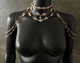 Bruiloft schouderketting ~ Gouden ketting ~ Bruiloft schoudersieraden ~ Schouderketting ~ Bruiloft rugketting ~