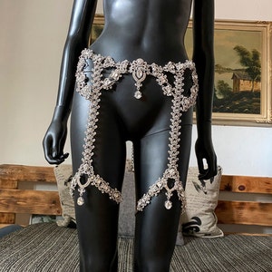 Body harness~Silver rhinestone crystal belt~Rhinestone waist chain~Silver belt~Chain harness