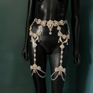 Body harness~Gold rhinestone crystal belt~Rhinestone waist chain~Gold belt~Chain harness