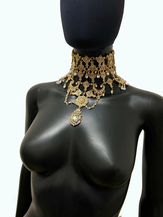 Crystal Necklace~gold Necklace~wedding Necklace~choker Necklace