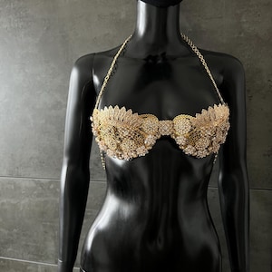 Gold crystal bra~ Body jewelry~Gold statement bra~ Rhinestone bra~Bra Sexy Crystal lingerie