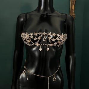 Gold crystal bra~ Star bra~Gold statement bra~ Rhinestone bra~Bra Sexy Crystal lingerie