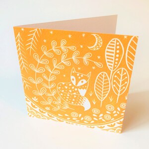 Carte de voeux Daniel Fox en ocre jaune, intérieur vierge, carte de voeux de style scandinave