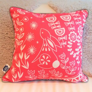 Evelyn Bunny Cushion in magenta with grey piping, scandi lifestyle interior decor