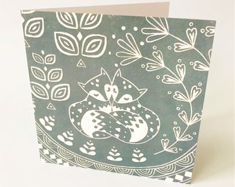 Daniel and Rosie Fox greetings card in grey