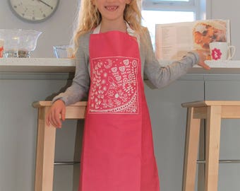 Evelyn Bunny Child's Apron in pink, Scandi style gift for cookery fun