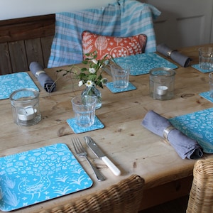 Set of 4 Pearce Peacock melamine placemats in teal