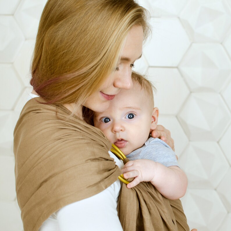 Pure linen ring sling baby carrier in toffee brown Natural Etsy