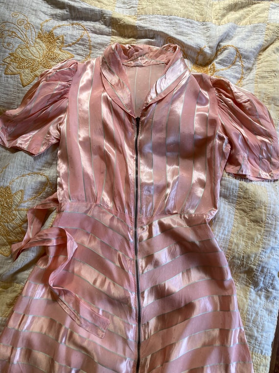 Pink striped hostess dress 1930’s 1940’s - image 6