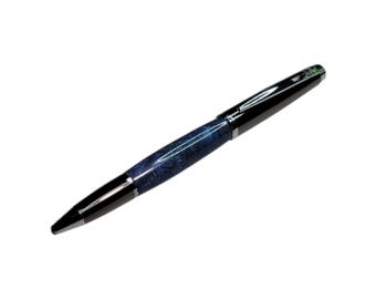 Handmade Acrylic Ballpoint Pen – Blue Green Swirl, Gunmetal & Chrome