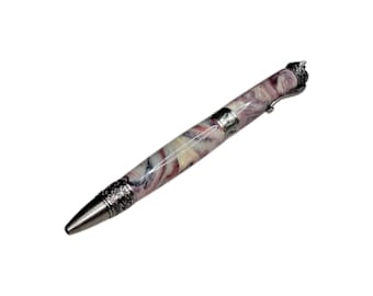 Cat twist pen, white, pink and blues with Antique Pewter Hardware