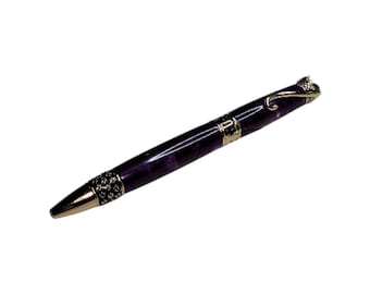 Cat twist pen, Purple with Gold Hardware