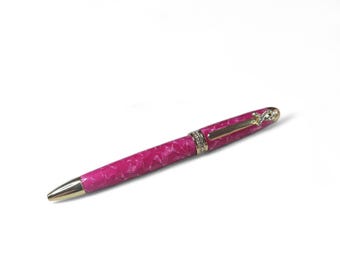 Breast Cancer Awareness ballpoint - Pink Crush acrylic with Gold accents & Clear Crystals