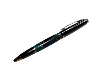 Geta ballpoint - Blue, green and bronze acrylic with Gunmetal and Gold hardware