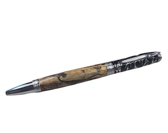 Bird Twist Ballpoint in Spalted Cherry with Black and Chrome hardware