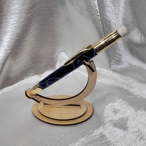 2 mm Pencil, Blue Acrylic with Creamy White Waves, Gold Hardware