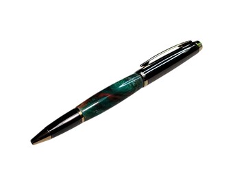 Geta ballpoint - Green and Orangish-Bronze acrylic with Gunmetal and Gold hardware