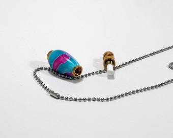 Essential Oil Necklace, blue, pink and white acrylic with brass hardware