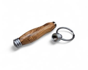 Secret Compartment Keychain, Olive wood with Satin Hardware