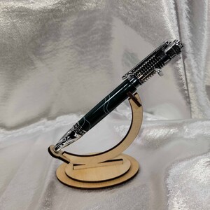 Motorcycle Ballpoint Pen, Green with Creamy White Waves and Chrome Hardware