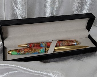 Premium Designer Twist Pen with Designer Letter Opener, Santa Fe Sparkle Acrylic with Gold Hardware