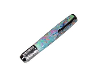 Chalk Holder, Baby Blue Acrylic with Strands of Colorful Confetti with Chrome Hardware