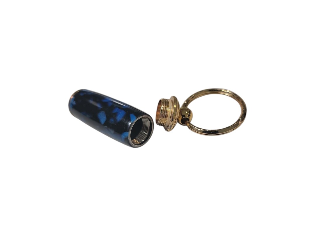 Keychain, Secret Compartment, Gold Hardware With Blue Chunks - Etsy