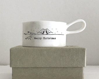 Handled Tea Light Holder - 'Merry Christmas' - Stocking Filler - Great Gift or Keepsake - East of India