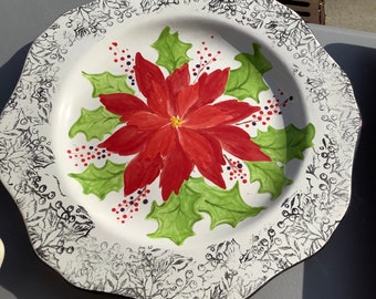 Engraved Platter Poinsettia White - Madras Link