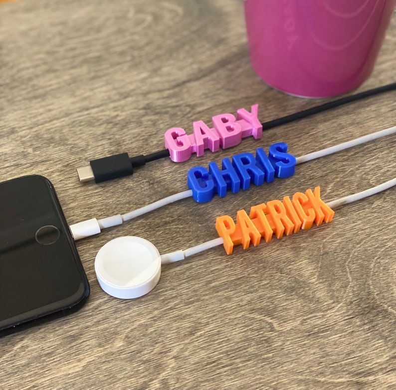 Personalized Charger Cable Name Tag - Phone Charm - 2.8mm iPhone/iPad- 3.5mm Android/ Cable Label -Small Gifts 