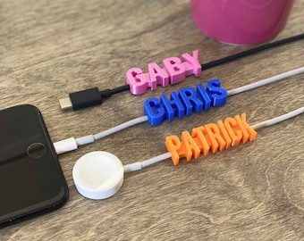 Personalized Charger Name Tag - Phone Charm - 2.8mm iPhone - 3.5mm Android/ Phone Accessories Cord Names - Cable Label - Small Gifts